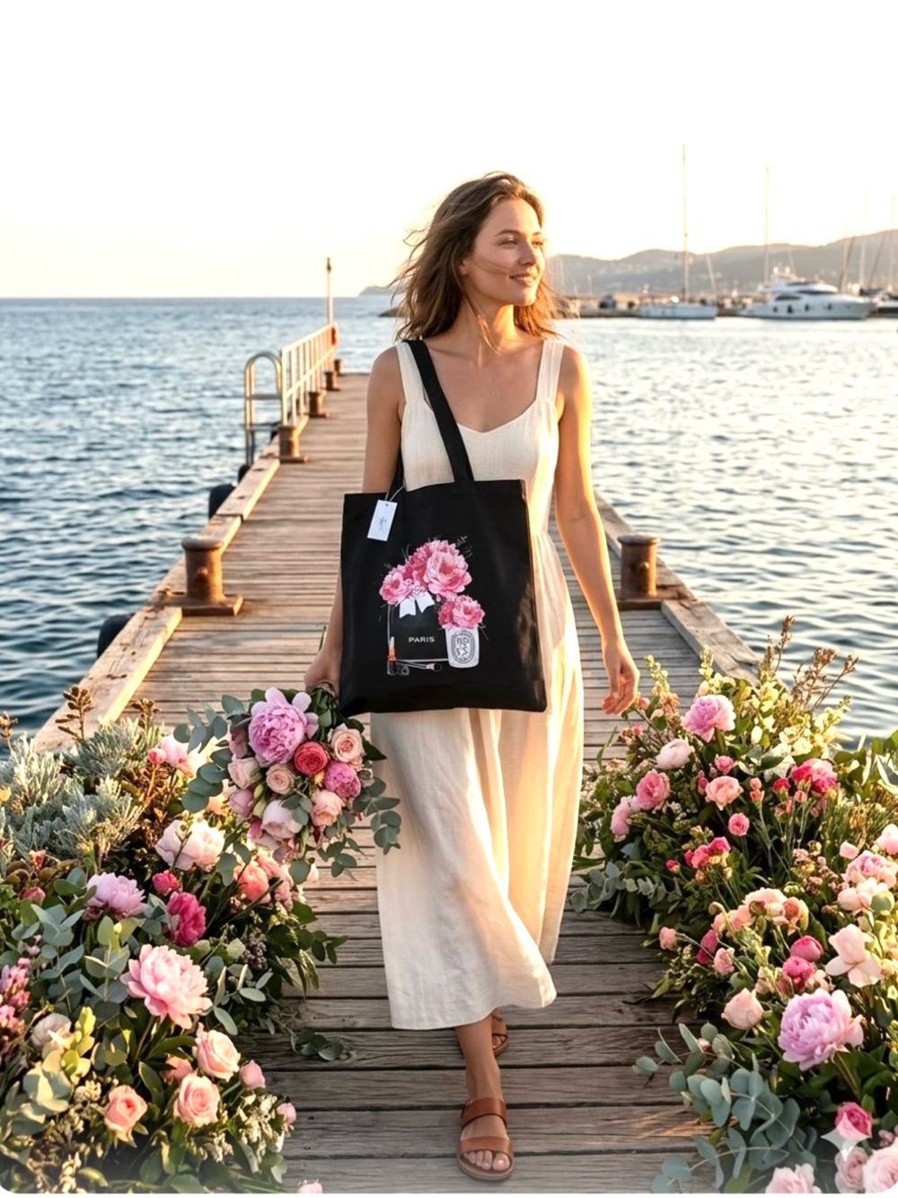 NWT🌸Black Paris &
Pink Peony Canvas Tote
Bag 100% cotton unbranded